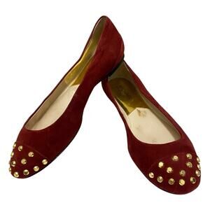 Women's MICHAEL Michael Kors Size 8.5 Studded Toe Flats Red Suede Leather Upper